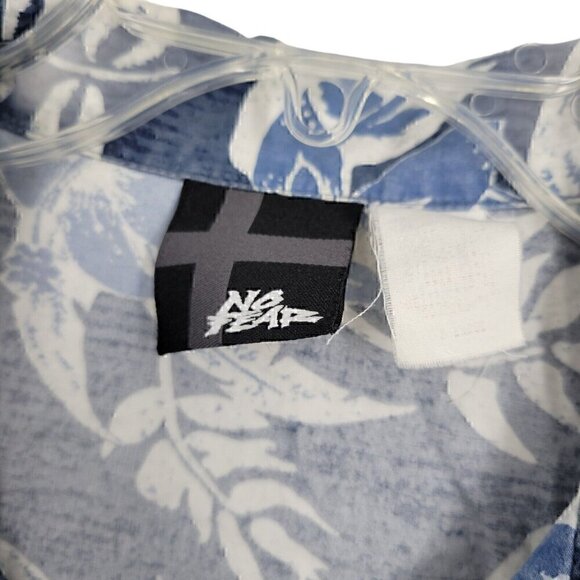 Vintage No Fear Men's XL Short Sleeve Hawaiian Blue Button Up Shirt oversized - Picture 2 of 4